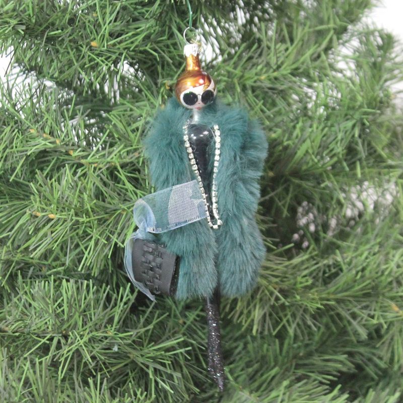 Italian Ornaments 7.0" Felicia In Faux Green Fur Ornament Italian Diva Shopping  -  Tree Ornaments