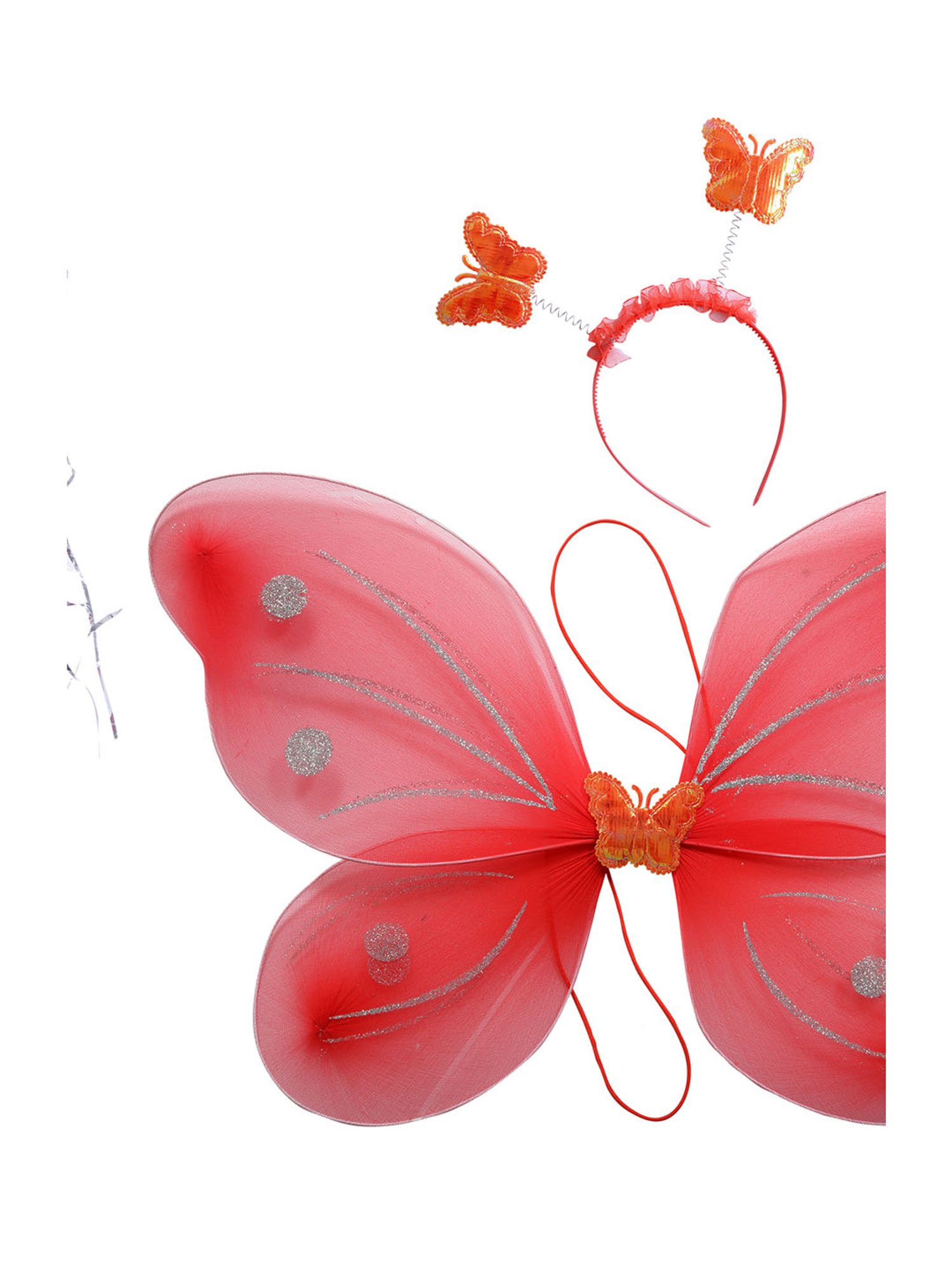 Ahhaaaa Kids Red Embellished Dress, Wings, Hair Band with Fairy Stick