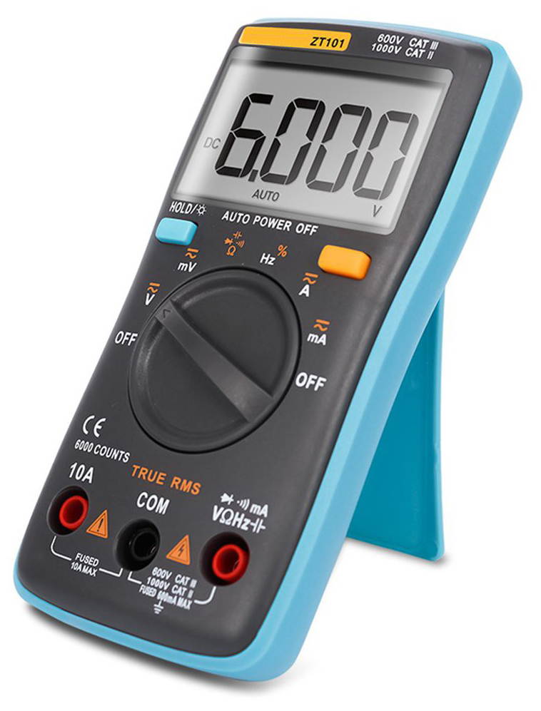 Auto-Ranging True RMS Digital Multimeter 6000 Counts & Backlit LCD Display, Measures AC/DC Voltage & Current, Resistance, Capacitance, Frequency, Duty Cycle, Diode, Continuity