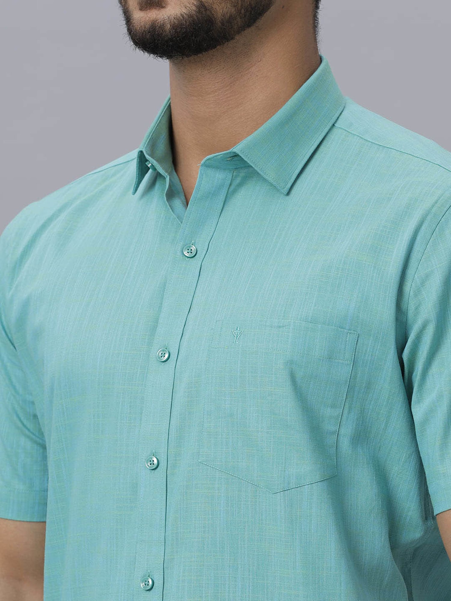 Ramraj Sea Green Cotton Regular Fit Shirt
