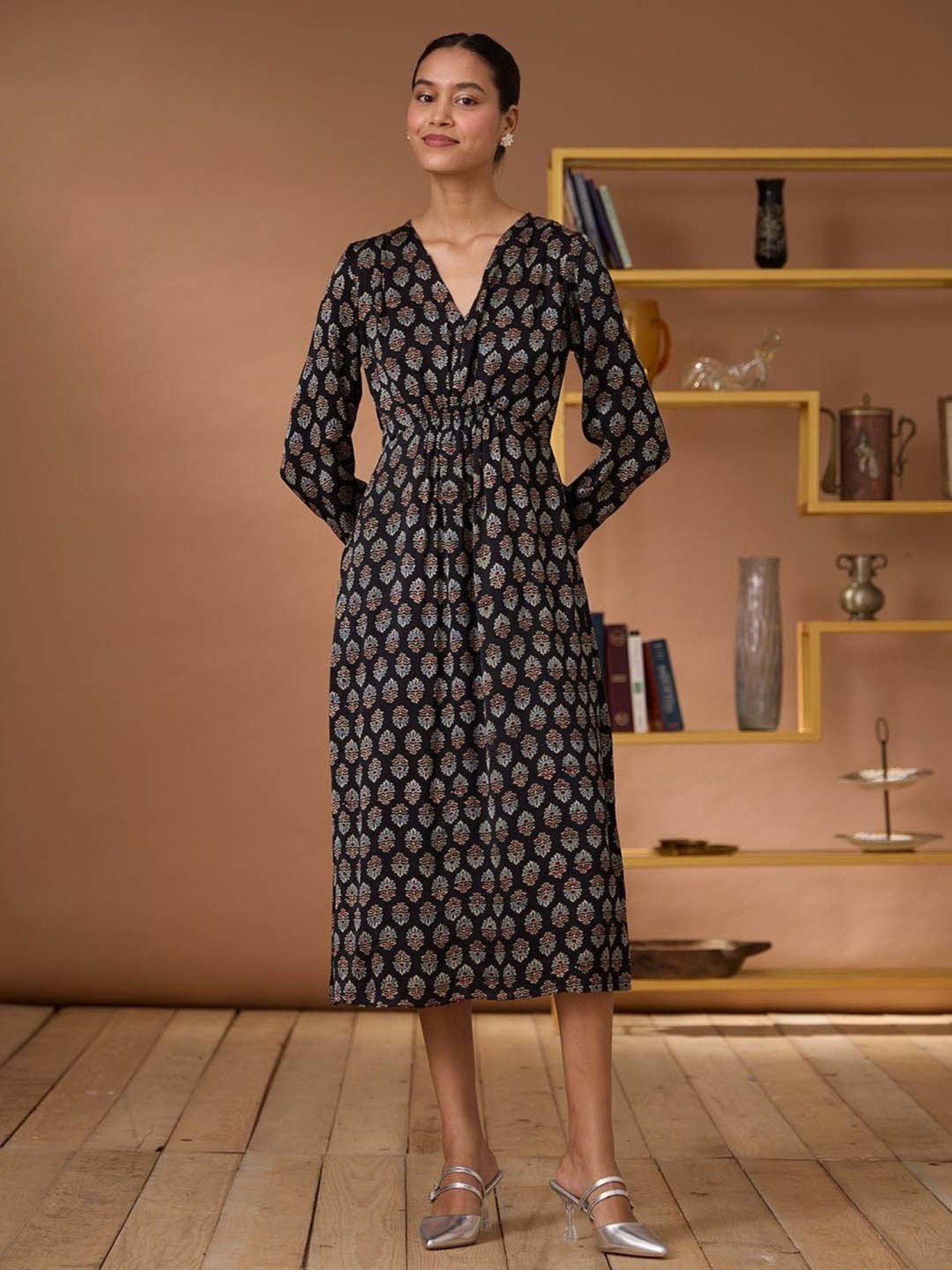 Okhai Black Printed Ethnic Dress