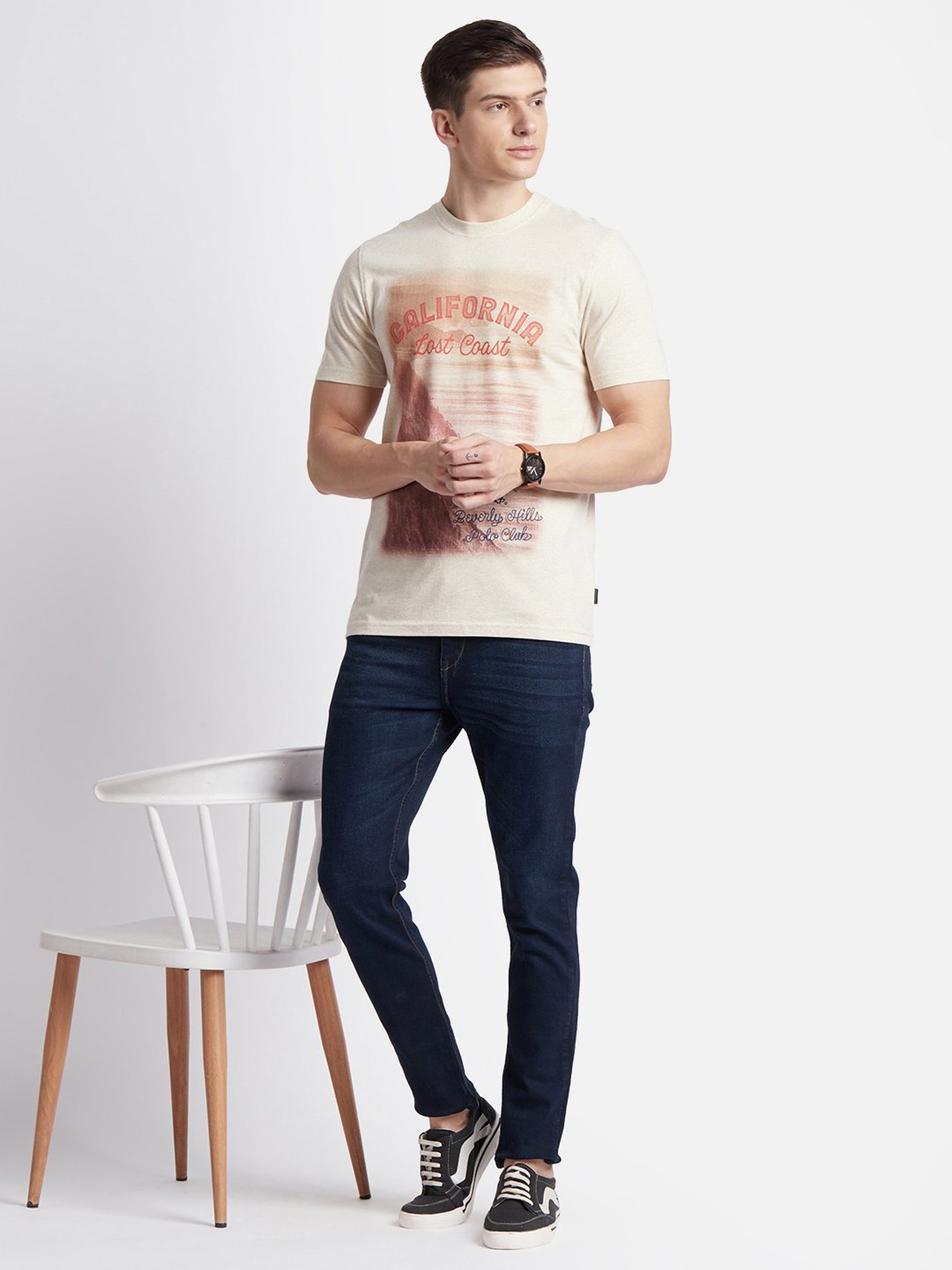 Beverly Hills Polo Club Cream Regular Fit Pure Cotton Crew T-Shirt