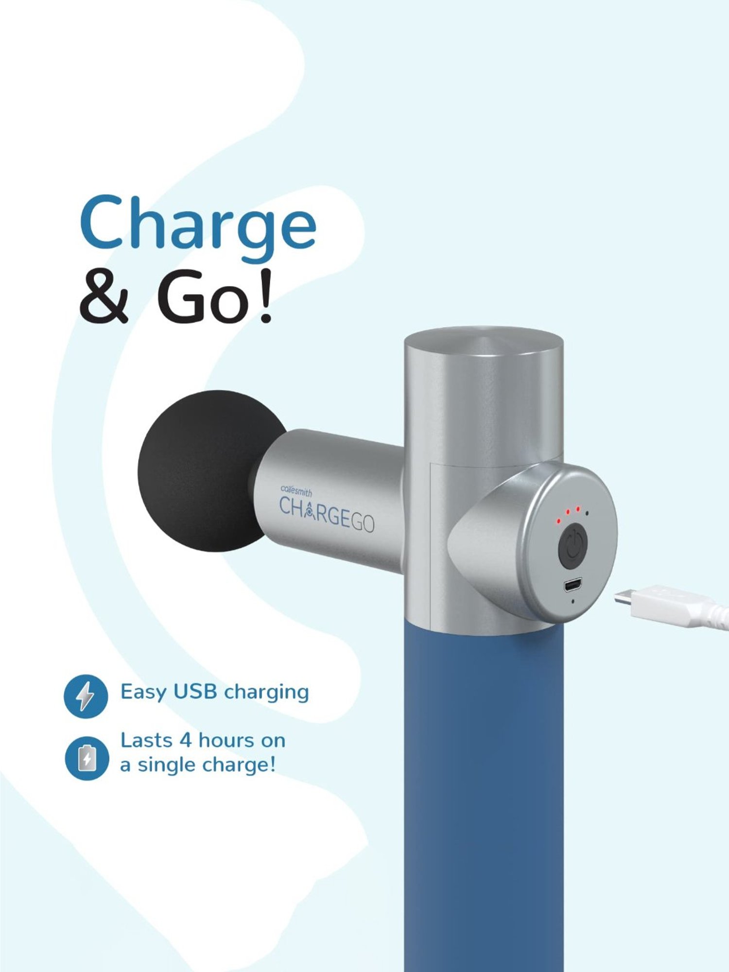 Caresmith Charge Go Cordless Massage Gun 4 Specialized Heads For Full Body Pain Relief (Multicolour)