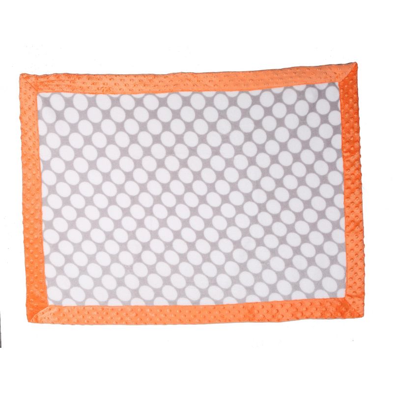 Bacati - Grey Dots with Solid Border Blanket (Grey Dots/Orange Border)