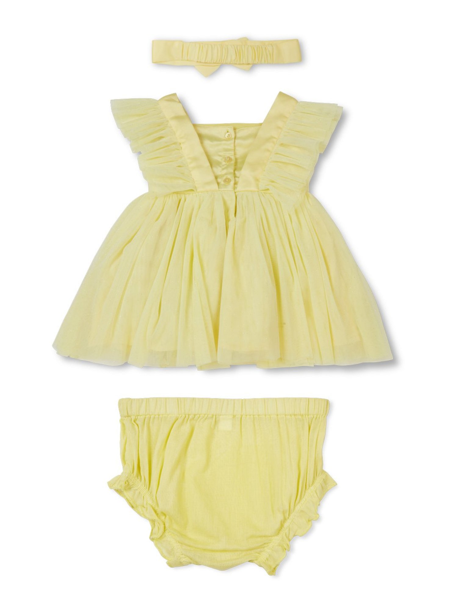 Gini & Jony Kids Yellow Solid Dress, Bloomers with Hairband