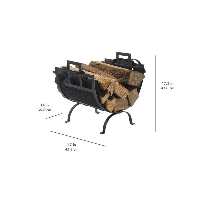 Pleasant Hearth Log Holder with Canvas Tote Black
