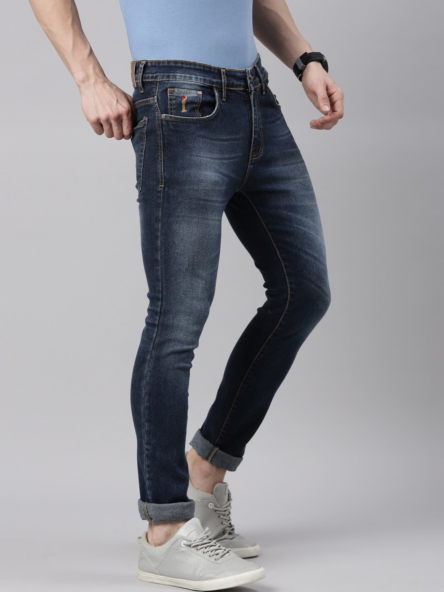 CINOCCI Blue Cotton Slim Fit Jeans