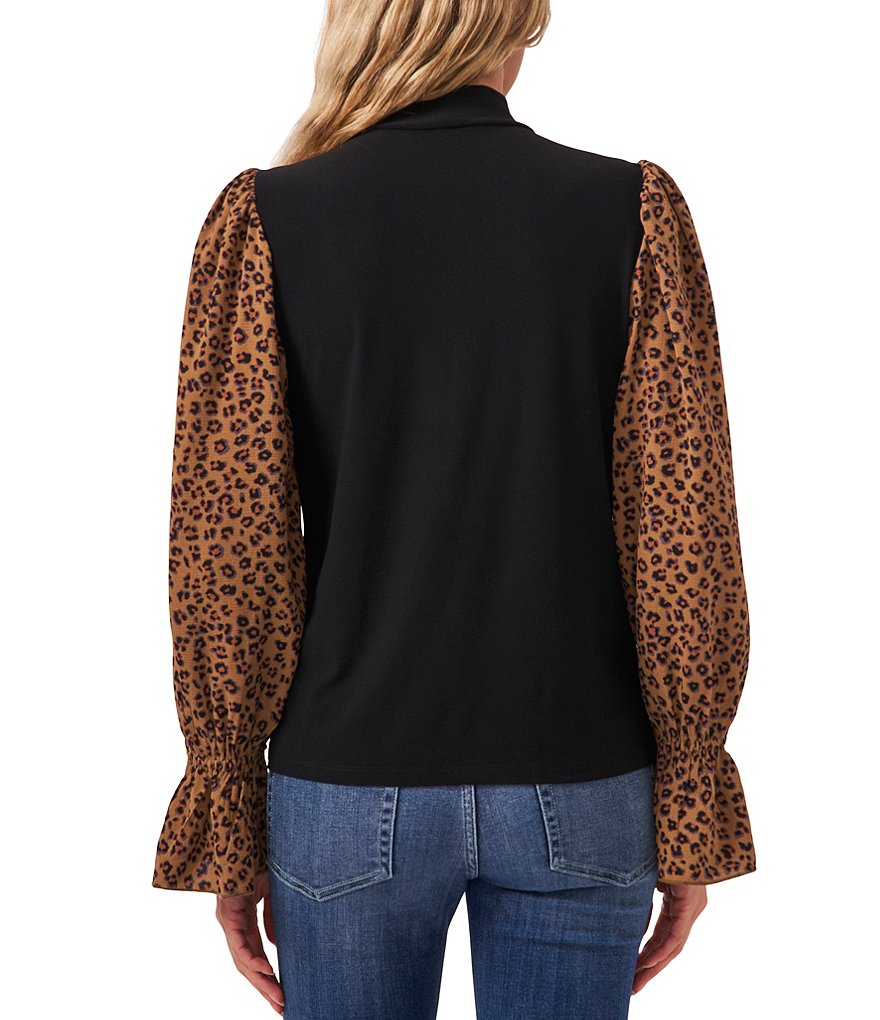 CeCe Leopard Cluster Print Long Sleeve Mock Neck Knit Blouse