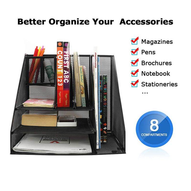 Bonsaii Mesh Desk Organizers with Pen Holder, Office Supplies Desk Accessories with 8 Compartments for Home and School, Black (W6002)