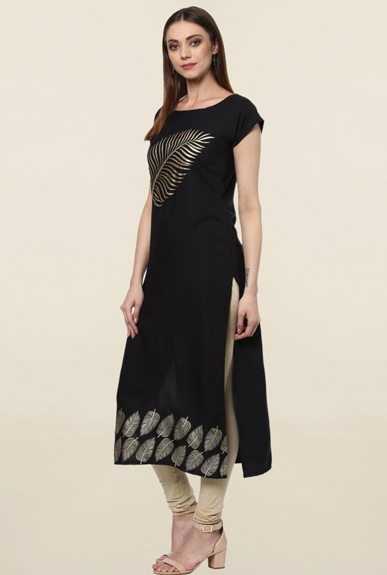 Ziyaa Black Printed Crepe Kurta