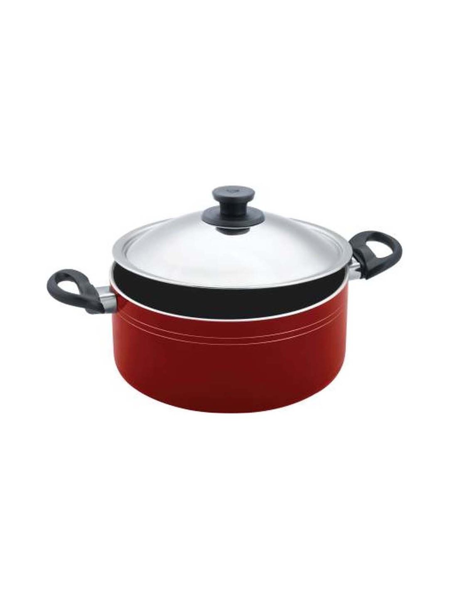 Pigeon Red & Silver Aluminium Non-Stick Biryani Pot (3.5 L) - Set of 1
