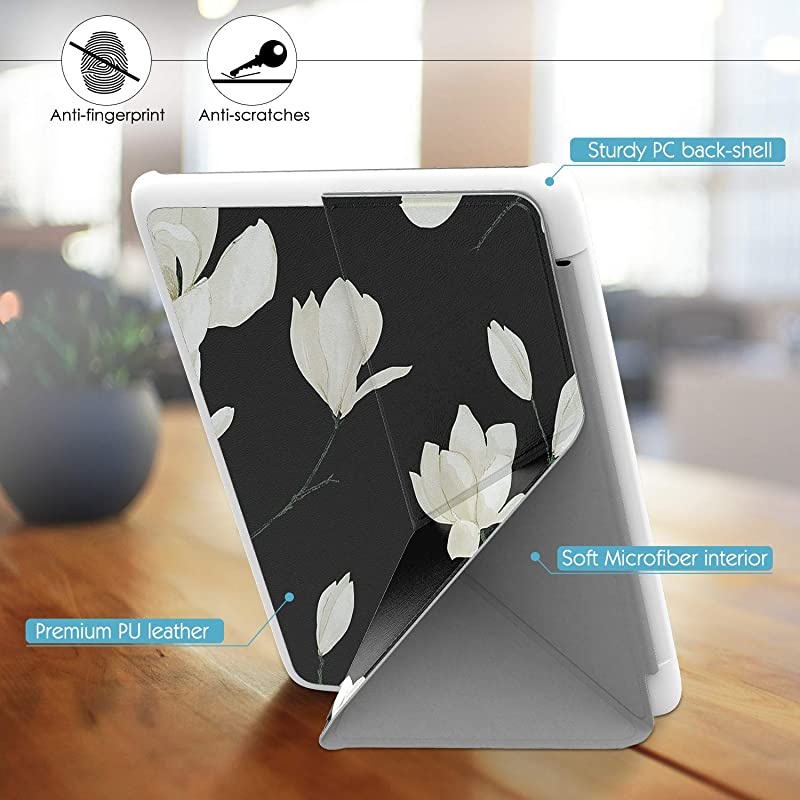 Case Replacement with Kindle Paperwhite 10th Generation 2018 Releases Standing Origami Slim Shell Cover with Auto WakeSleep Fits Kindle Paperwhite EReader Black amp White Magnolia