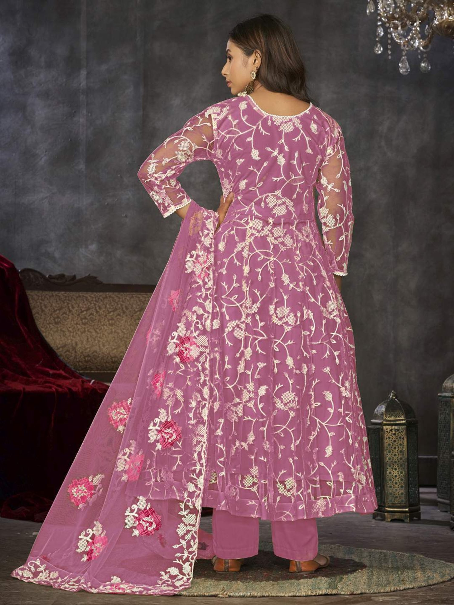 Warthy Ent Pink Embroidered Unstitched Dress Material