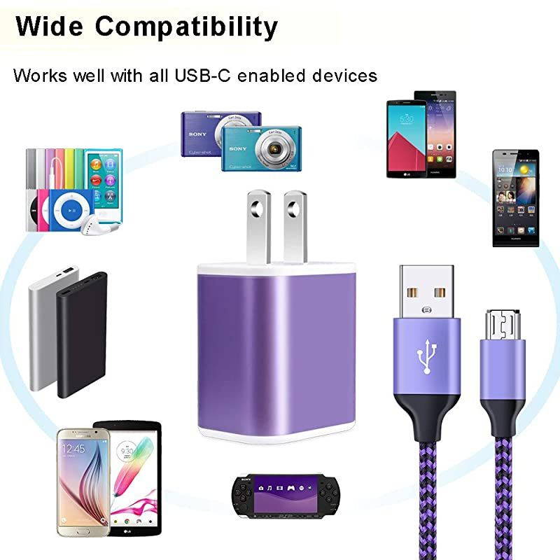Micro USB Wall Charger,  Micro USB Cable 6ft Android Phone Cord with Dual Port USB Charger Plug Charging Block for Samsung Galaxy S7 S6 J8 J7 J6 J5, LG K50 K40 K30 K20, Stylo 3 2, Moto E6s E5 G5
