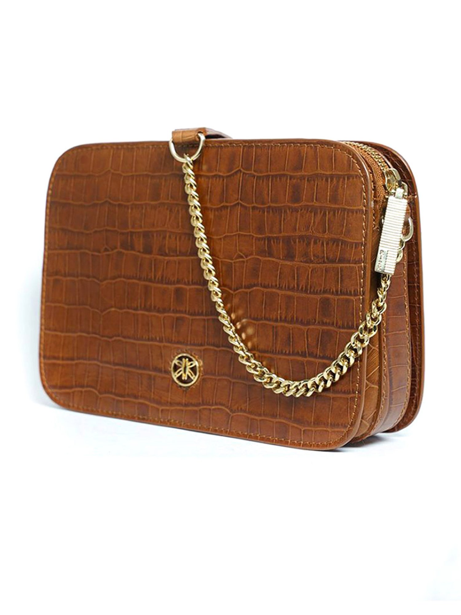 RI2K London Brown Leather Small Textured Cross Body Bag