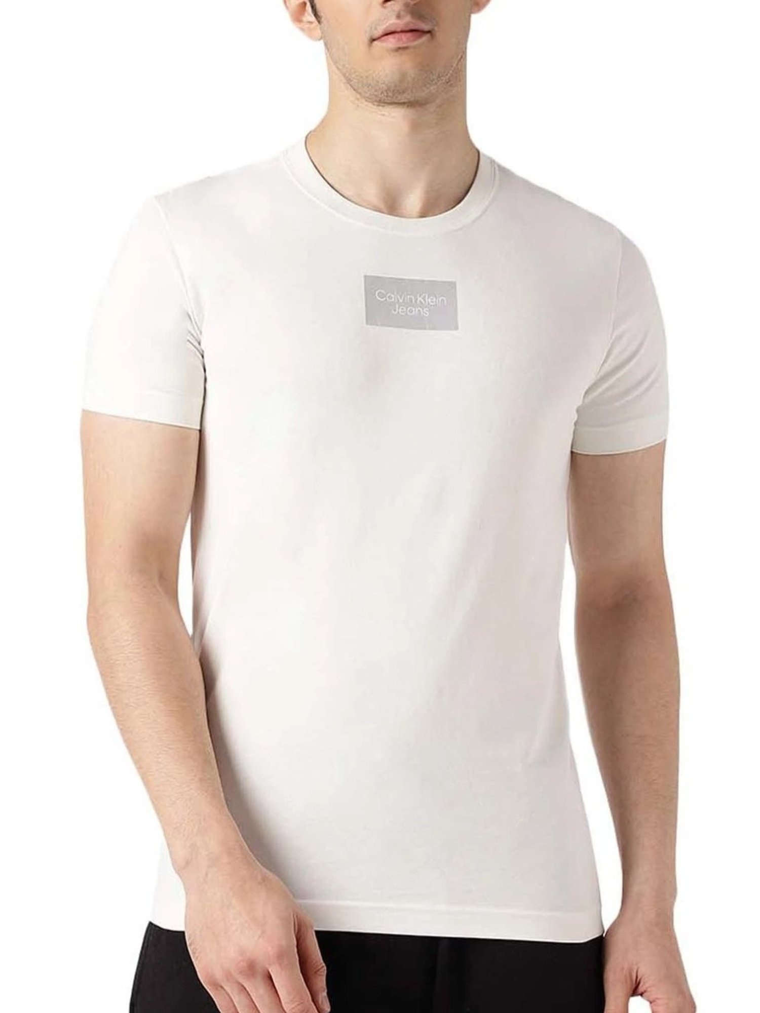 Calvin Klein Jeans Ivory Cotton Slim Fit T-Shirt