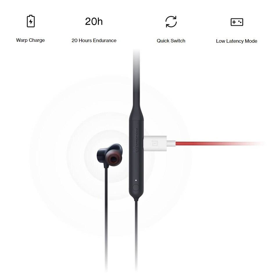 Original OnePlus Bullets Wireless Z Bluetooth 5.0 Earphones 110ms Quick Pair AAC Dynamic Magnetic Control For Smart Cell Phone (Charge for 10 minutes, enjoy for 10 hours)
