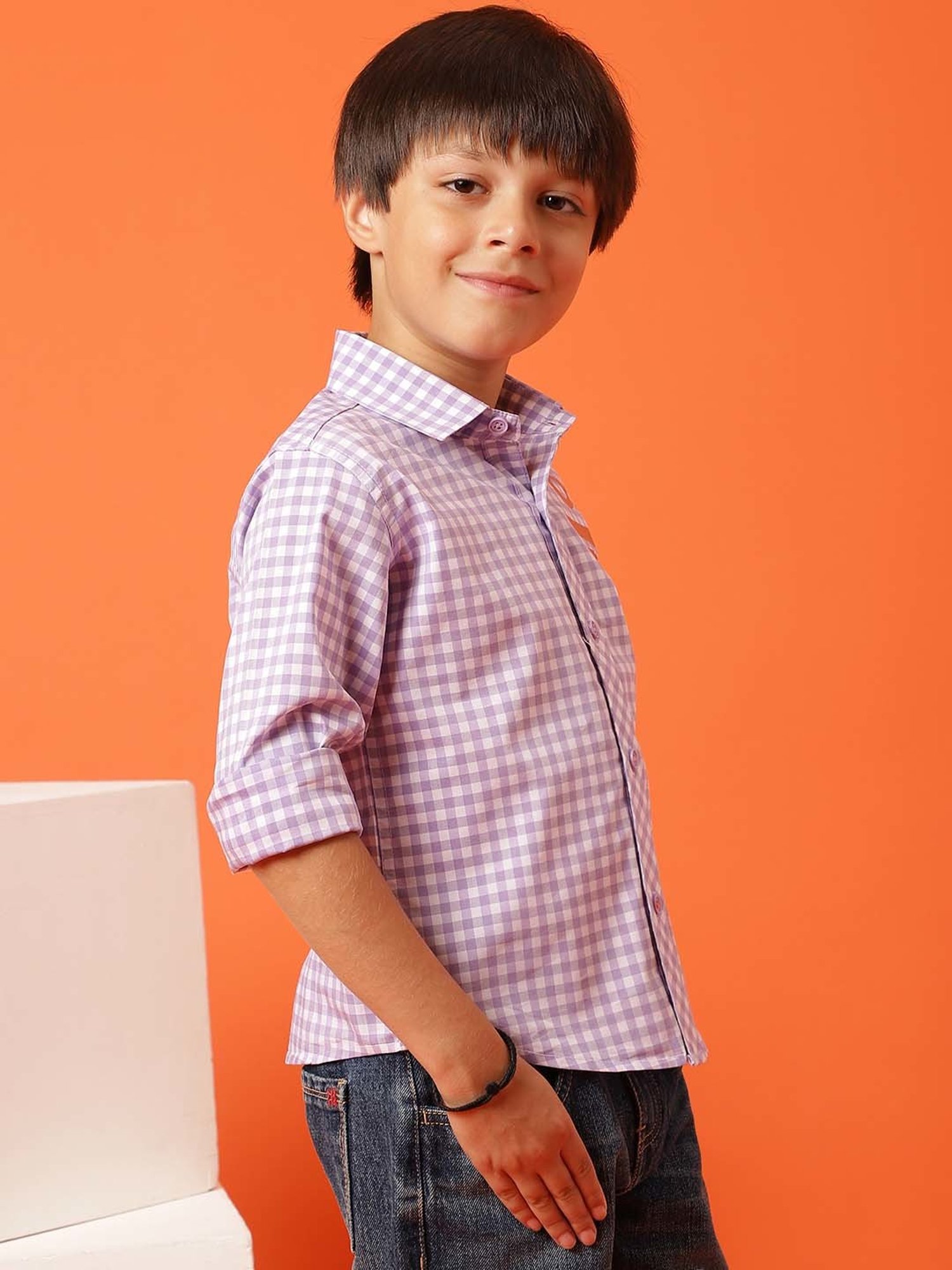 Tales & Stories Kids Purple Chequered Full Sleeves Shirt