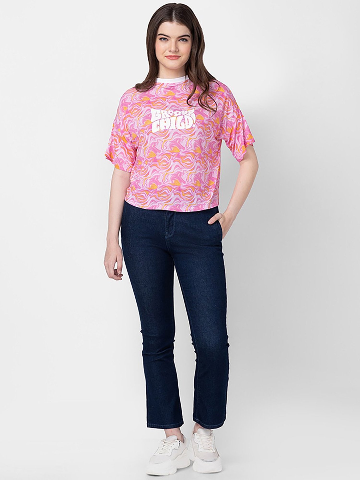 Spykar Pink Cotton Printed Top