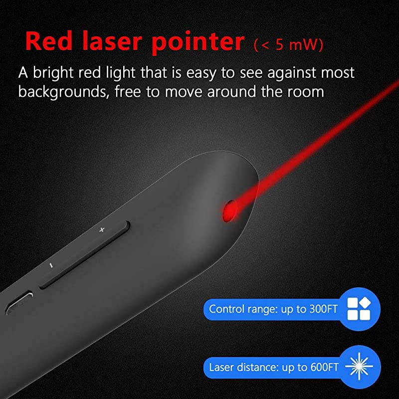 Button Customized Function  N76RBK Wireless Presenter Rechargeable with 300ft Long Control Distance Laser Pointer Rechargeable with 360mAh Long Battery Life Slide Advancer Support Mac