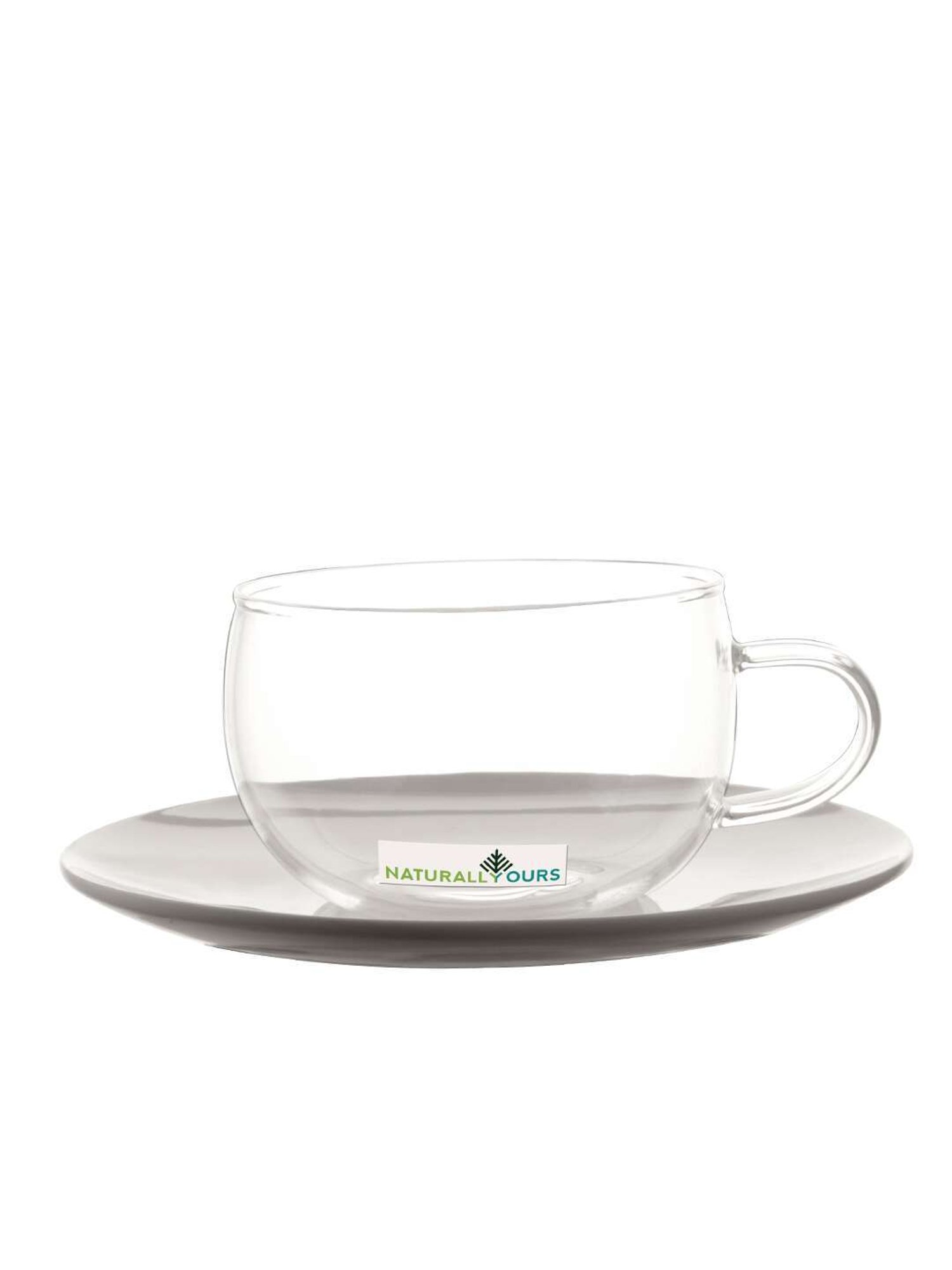 NATURALLYOURS Borosilicate Glass Cup with Porcelain Saucer Set