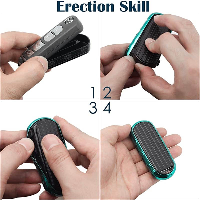 Tpu Key Fob Case Cover Glossy with Carbon Fiber Pattern Fits for CX5 CX3 CX4 MX5 CX7 CX9 Mazda 2 3 5 6 8 Push Button Start Keyless Smart Key Green