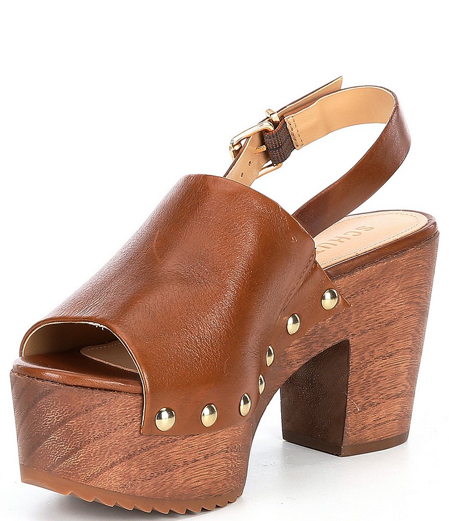 Schutz Yeda Studded Leather Platform Block Heel Slingback Clog Sandals