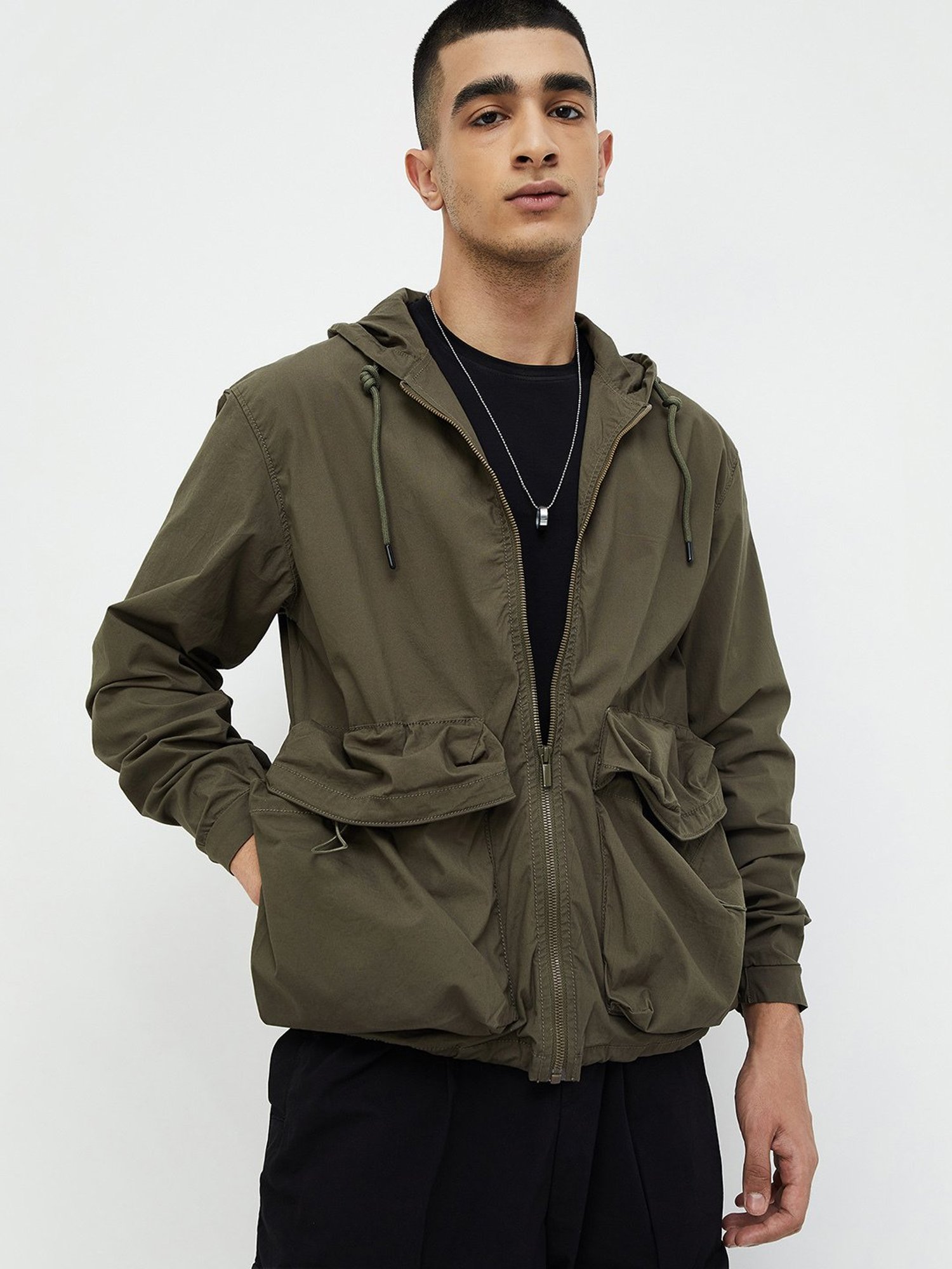 Forca by Lifestyle Dark Grey Regular Fit Hooded Jacket