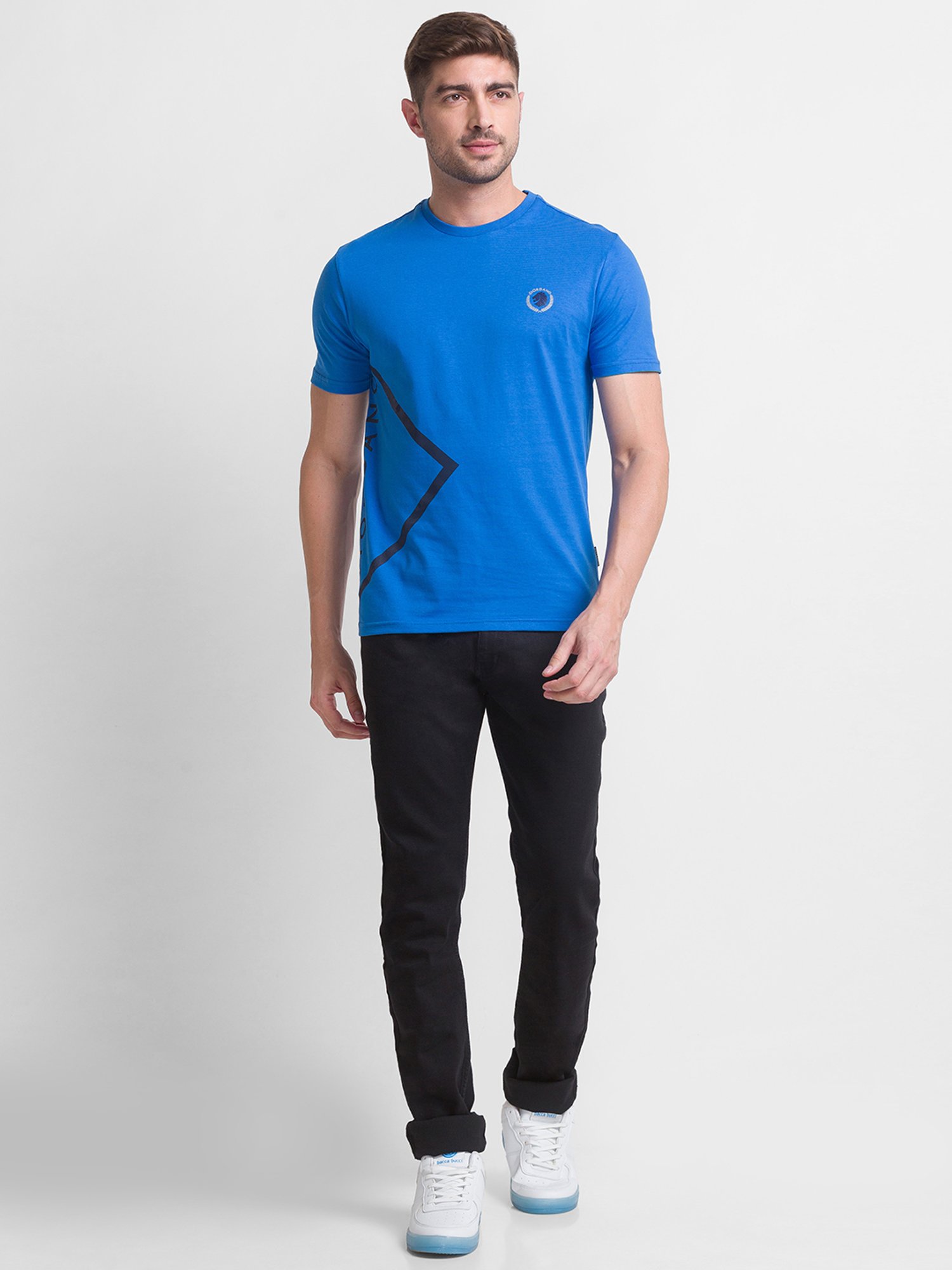Giordano Blue Slim Fit Printed Crew T-Shirt