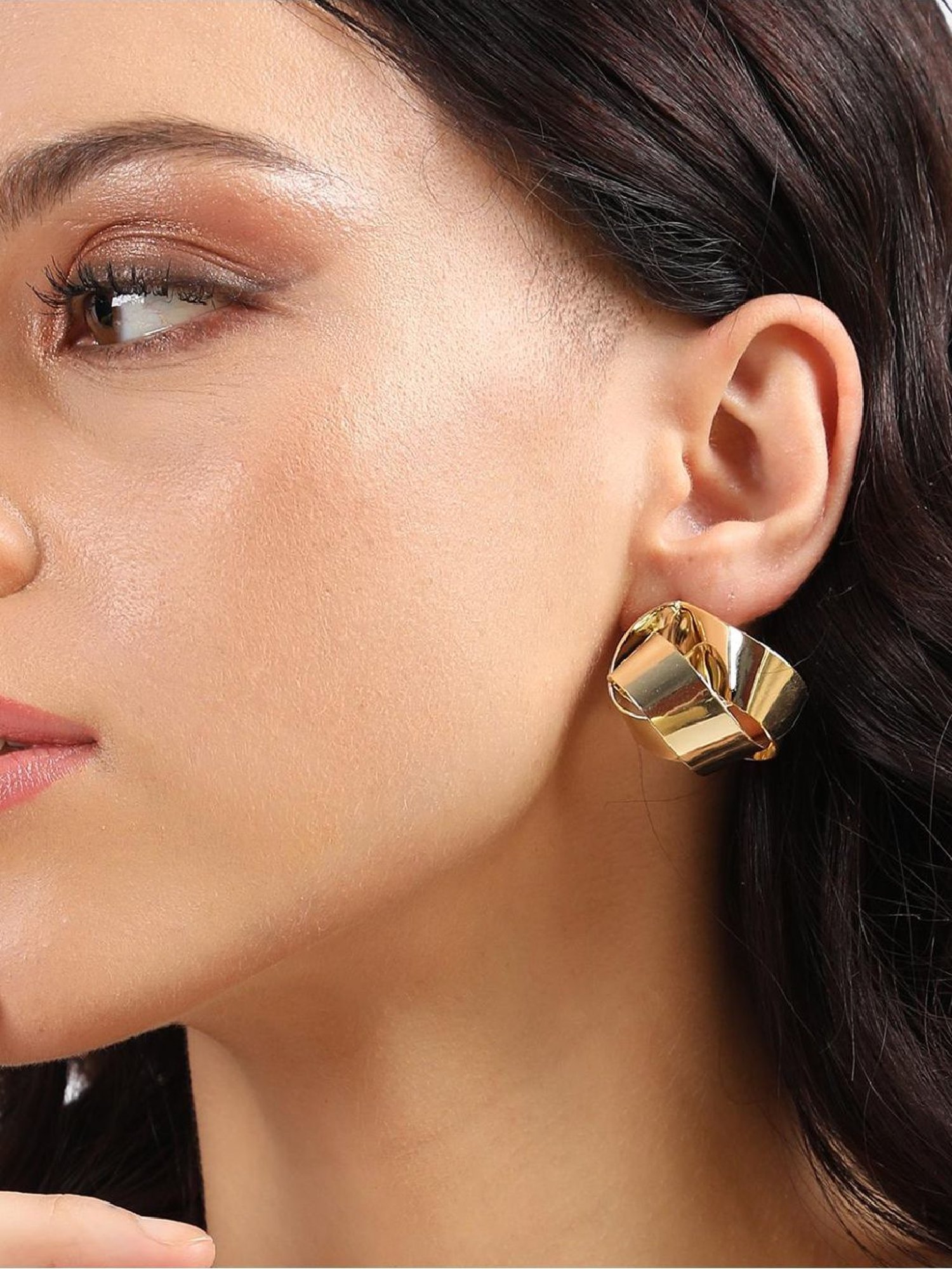 Sohi Women's Minimal Rolled Stud Earrings  Gold