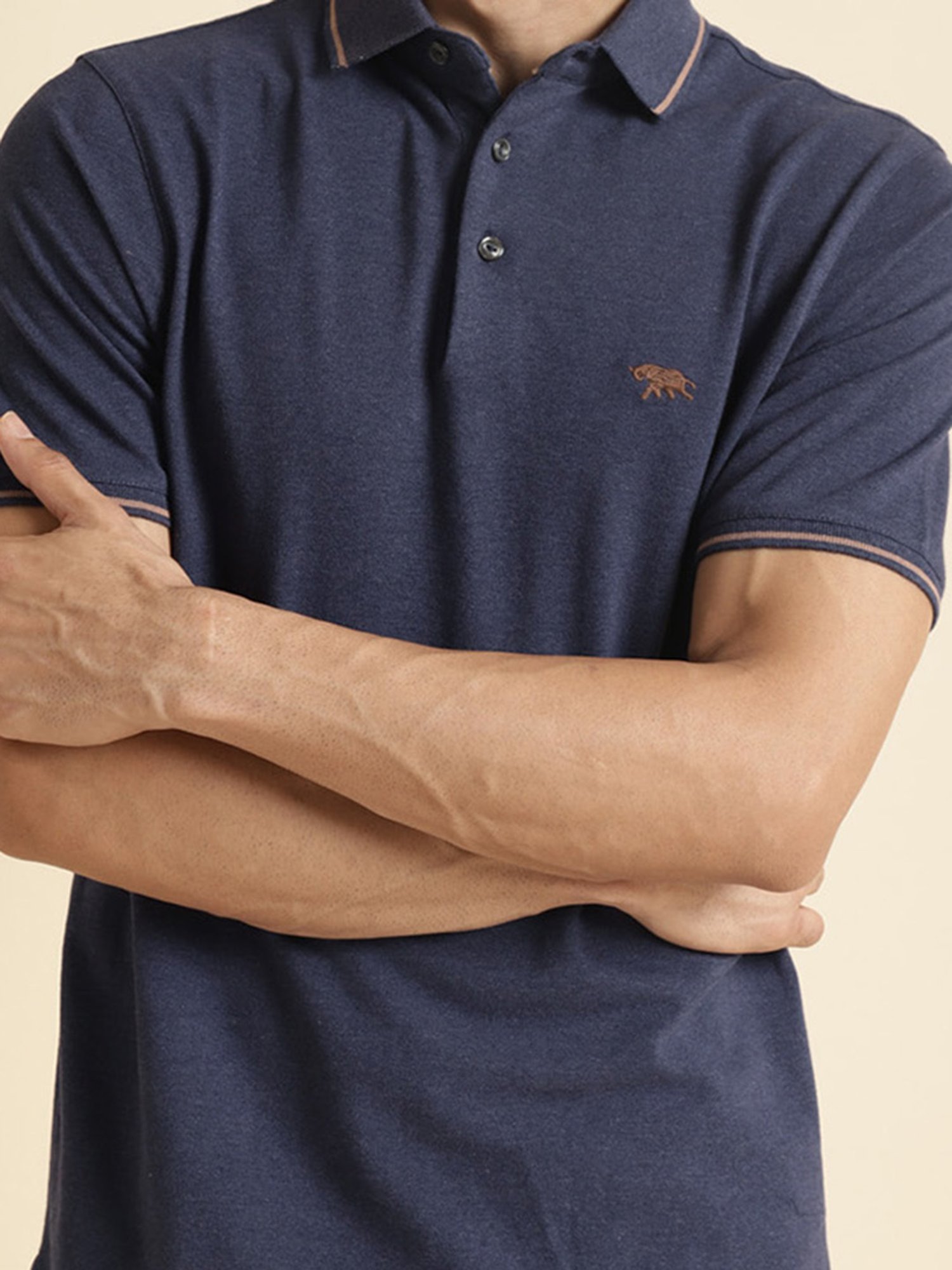 ANDAMEN Navy Regular Fit Polo T-Shirt