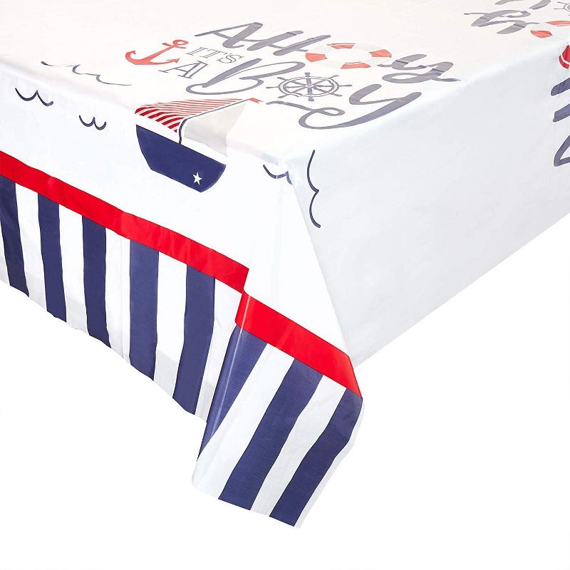 Sparkle and Bash 3-Pack Ahoy It's a Boy Nautical Disposable Plastic Table Cover Tablecloth 54"x108"