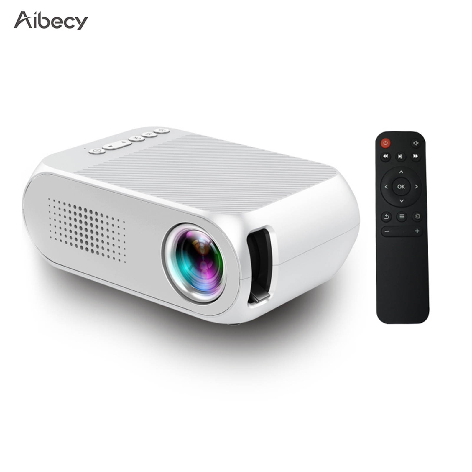 Aibecy YG320 Mini Portable LED Projector 1080P Supported 600 Lumens Multimedia Home Theater Video Projector Player with USB/TF/HD/AV/Audio Out Interface Remote Control
