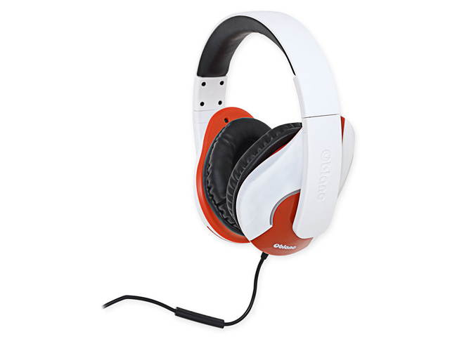 SYBA Oblanc SHELL Circumaural Lightweight and Comfortable Fit Audio Headphones with In-line Microphone, WHITE/RED