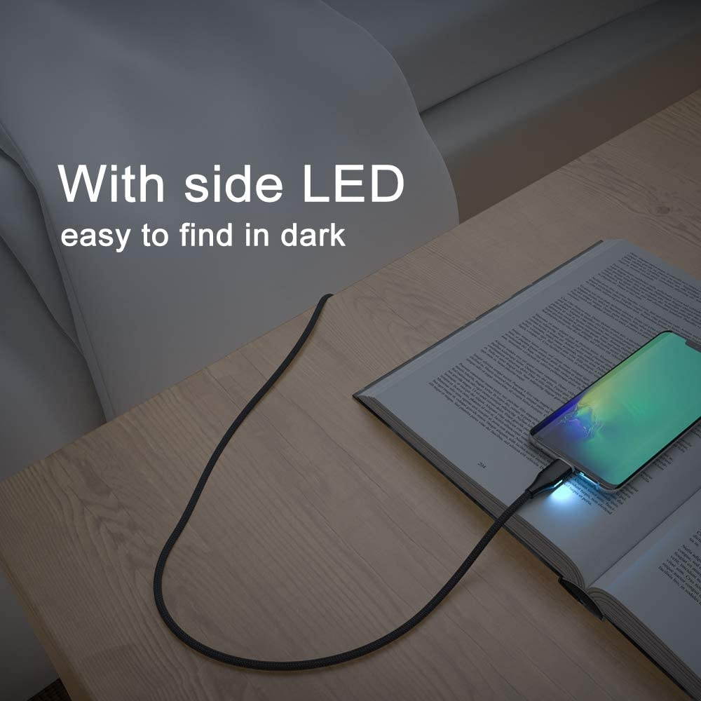 NetDot Gen10 USB-C Nylon Braided Magnetic Fast Charging Cable with Side LED Compatible with Type-c Device(5ft/3 Pack Black)