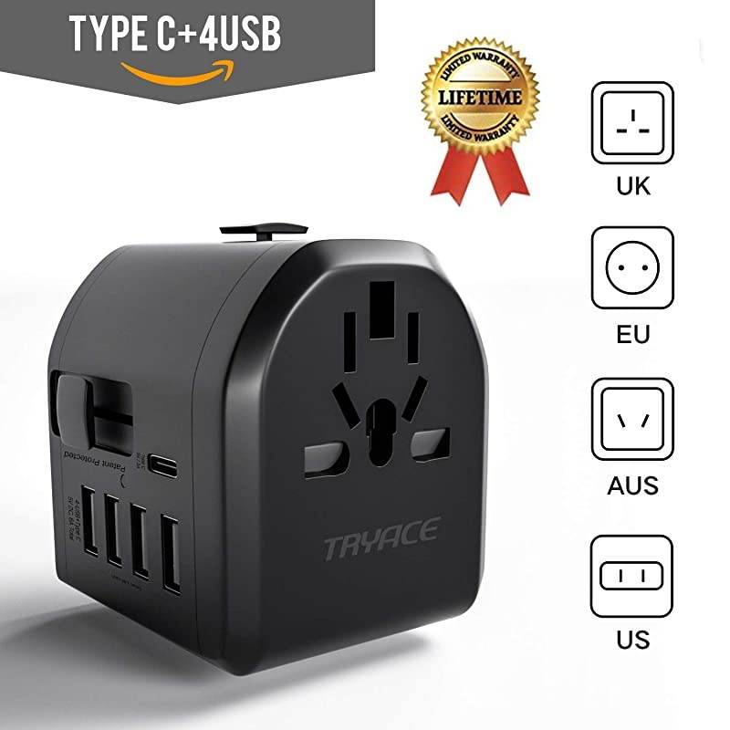 Upgraded 2000W Travel Adapter Allinone International Power Adapter with 4 USB Type C European Adapter Travel Power Adapter Wall Charger for UK EU AU Asia by