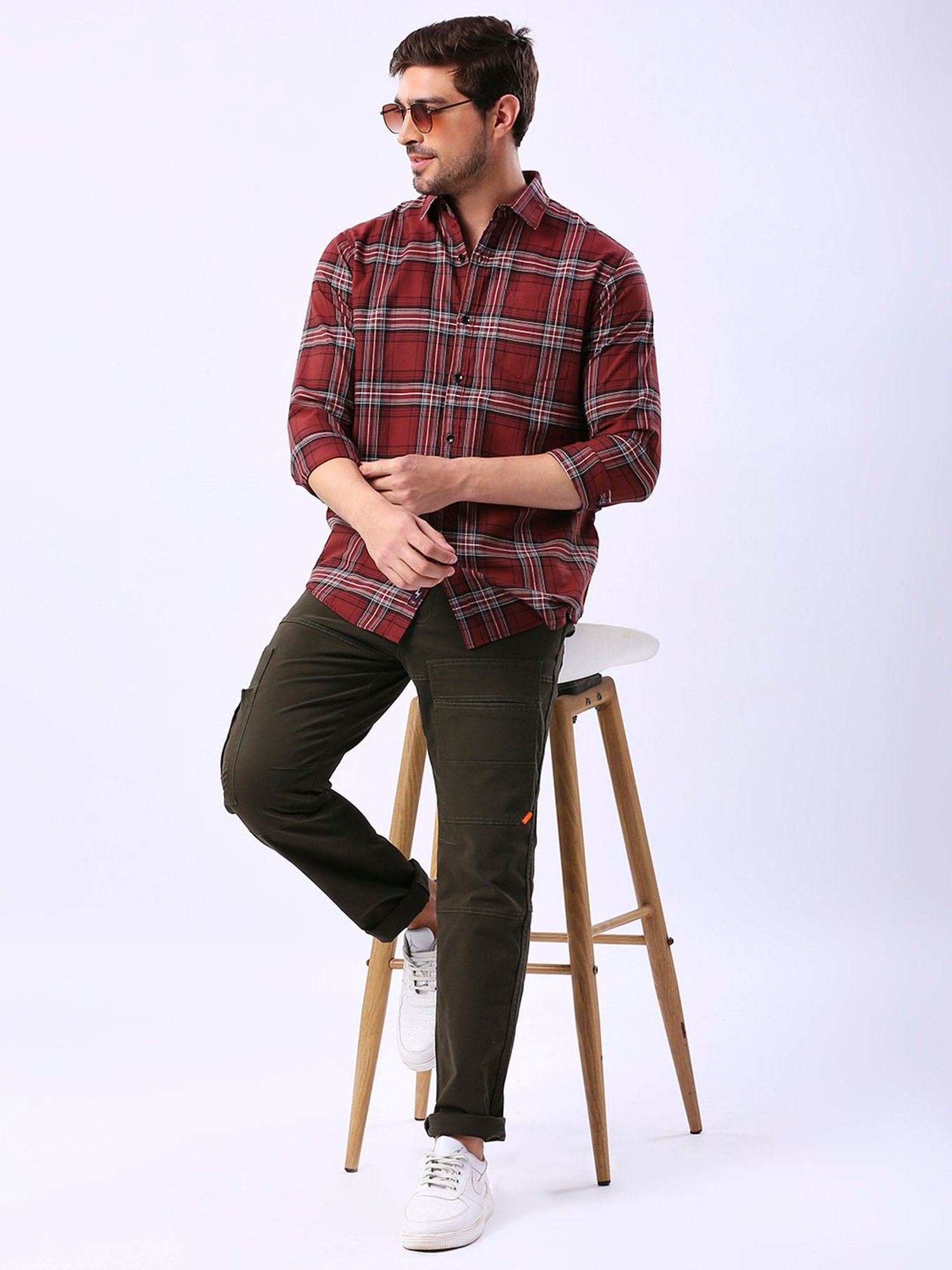 HJ HASASI Red Slim Fit Check Cotton Shirt