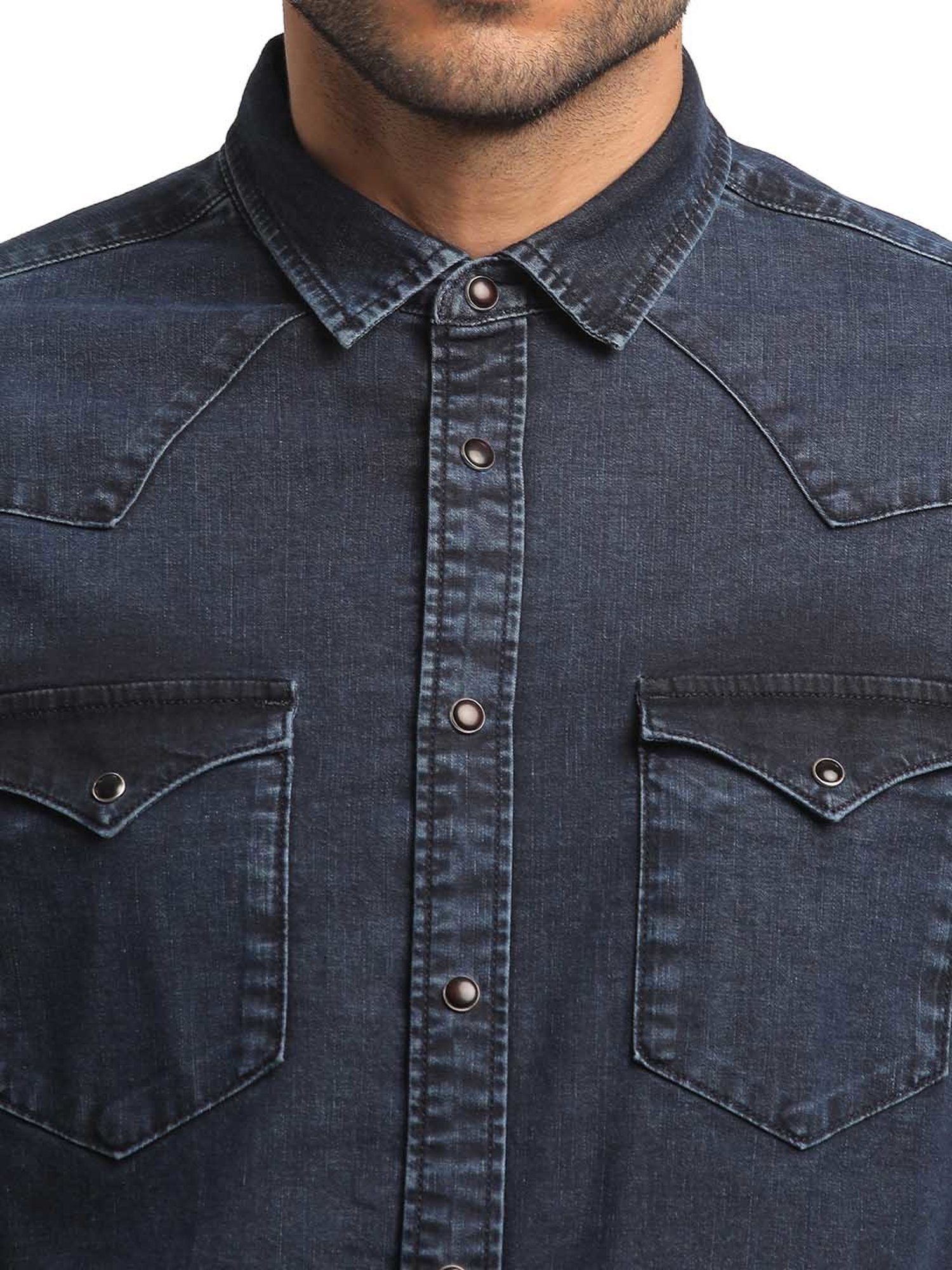 EVERBLUE Dark Blue Regular Fit Shirt