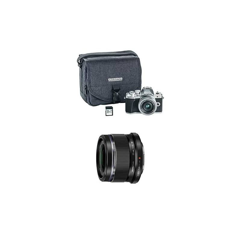 OM-D E-M10 Mark III Camera Kit with 14-42mm EZ Lens (Silver), Camera Bag & Memory Card, Wi-Fi Enabled, 4K Video, US Only with 25mm Lens