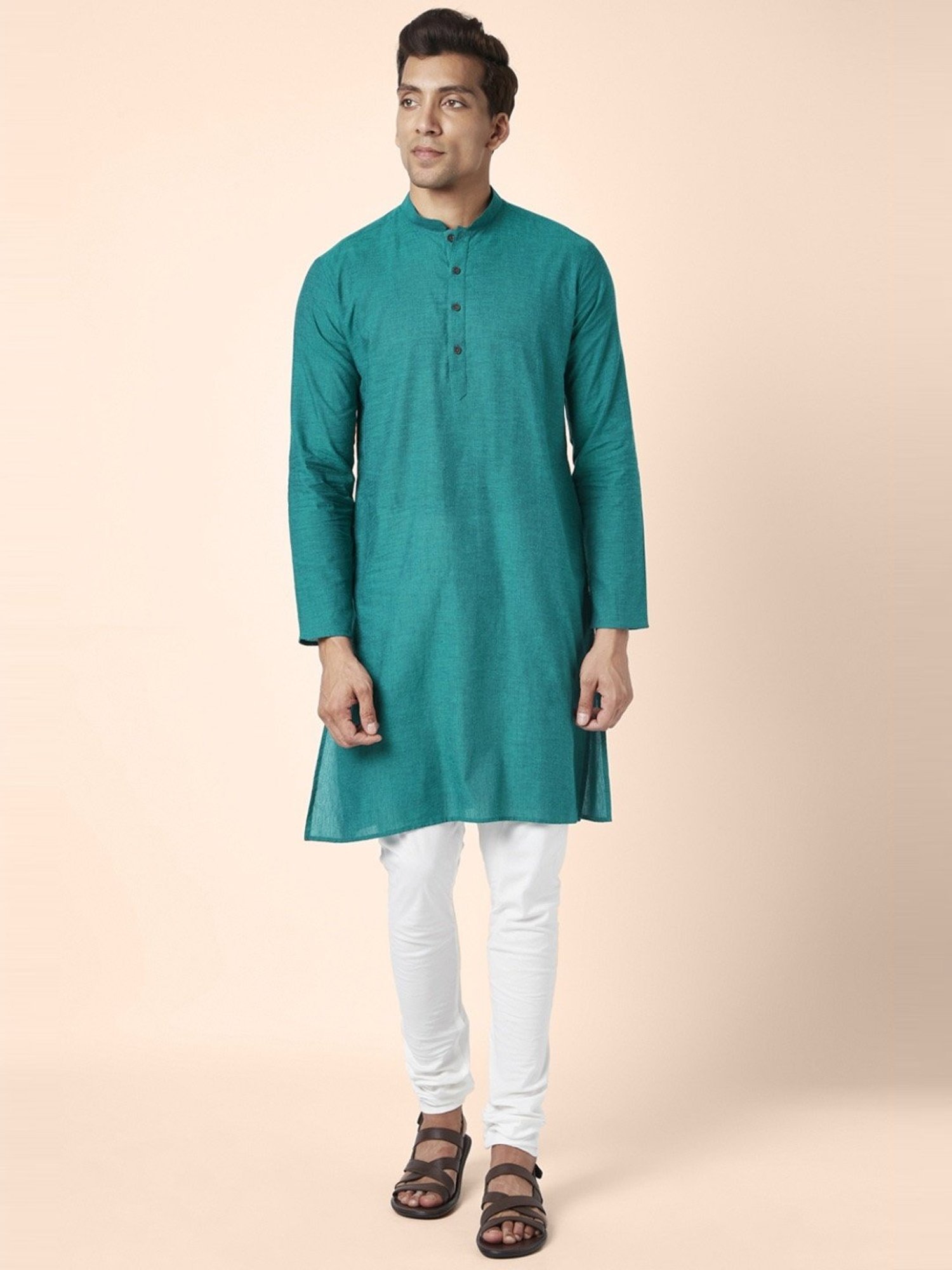 Indus Route by Pantaloons Teal Cotton Regular Fit Kurta