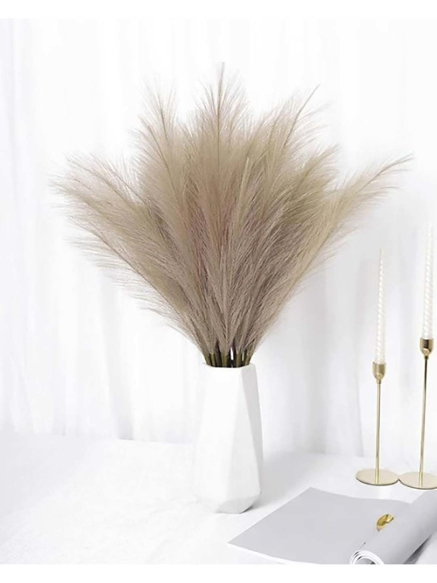 Homesake Natural Plastic Artificial Fluffy Pampas Grass Sticks For Vases - Set of 3