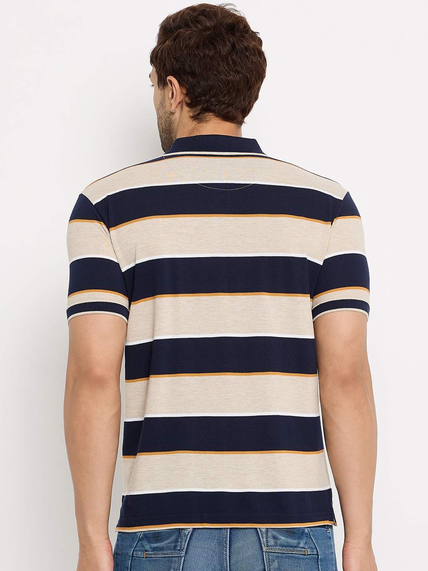 Duke Beige Regular Fit Striped Polo T-Shirt