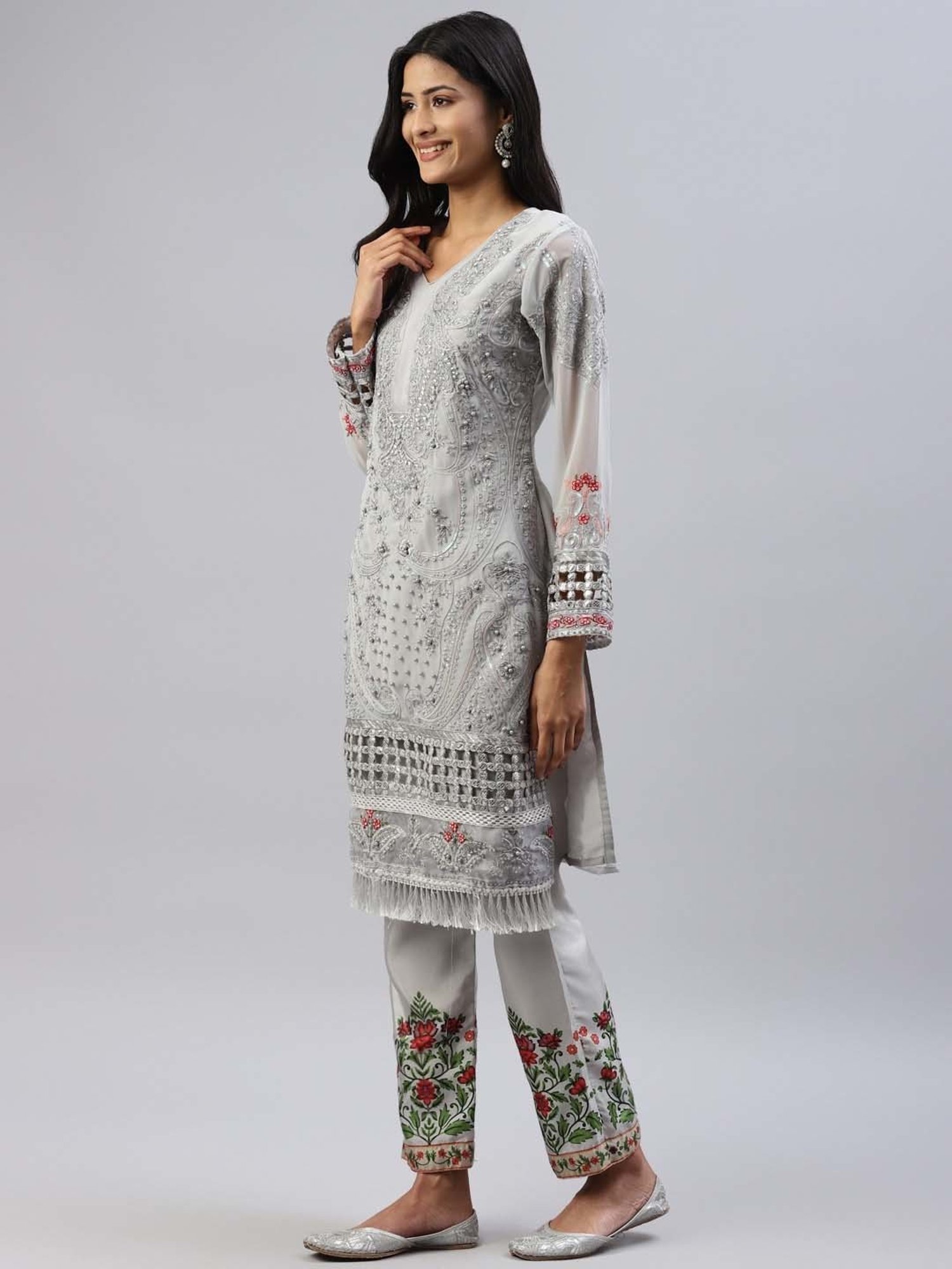 READIPRINT FASHIONS Grey Embellished Unstitched Dress Material