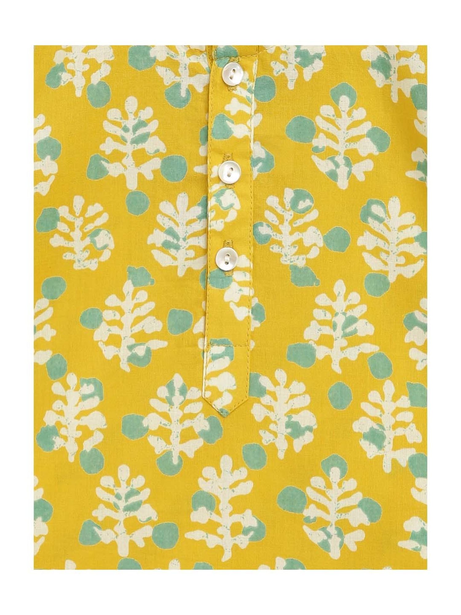 Campana Kids Yellow & White Cotton Floral Print Kurta Set