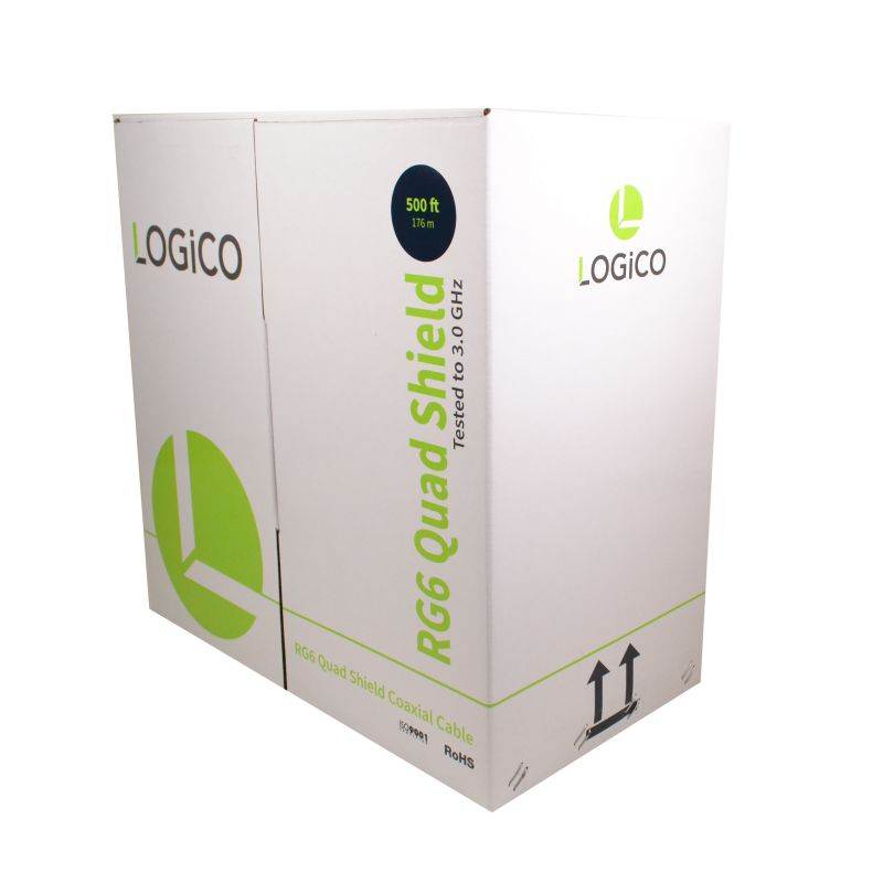 RG6 Quad Shield Coaxial Cable 500FT Black + Strip Tool + Compression Tool + 50 Piece F-Type Compression Connectors Kit