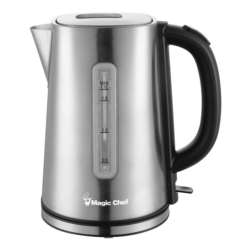 Magic Chef 1.7 Liter Stainless Steel Countertop Electric Tea Kettle with Auto Shut-Off, Stainless Steel