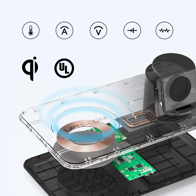 LETSCOM 3 in 1 Wireless Charger  Qi-Certified 15W Fast Charging Station for Apple Watch, AirPods2, Wireless Charging Dock Compatible with iPhone 12/11/XS Max/XR/XS/X/iWatch - W01 - Black