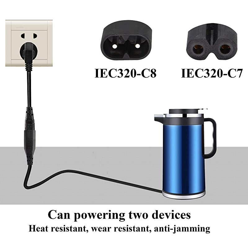 2 Pack IEC 320 C8 to Dual C7 Y Splitter Power AC Adapter Cable10A 125V Figure 8 Male to Double Female IEC C7 to C8 AC Converter Polarized Cable for LED TV etc 03m1ft C8 to 2C7