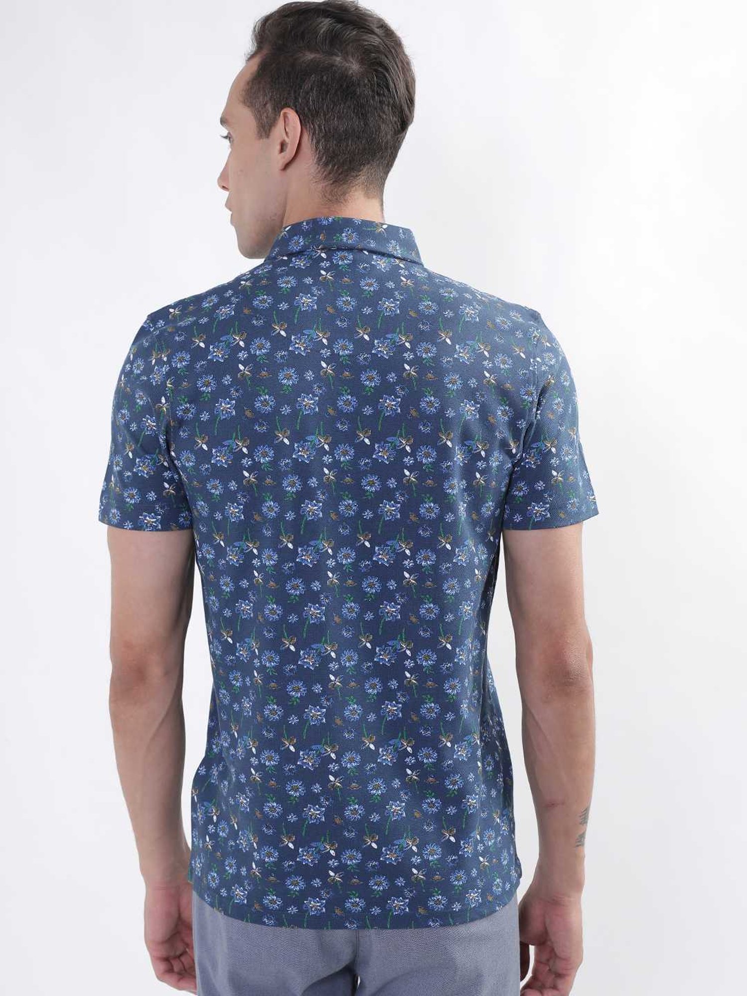 Bruun & Stengade Blue Regular Fit Printed Polo T-Shirt