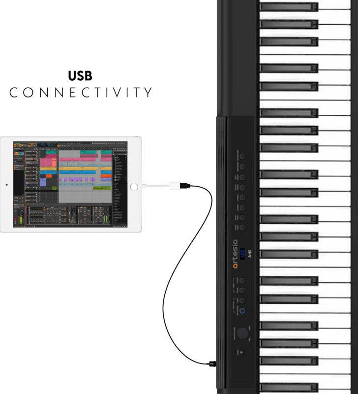 Artesia A-61 61-Key, Digital Piano with 8 Dynamic Voices with USB + Power Supply + Sustain Pedal + Headphones